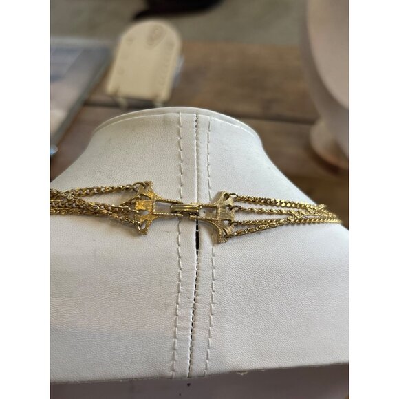 Vintage Gold-Tone Multi-Strand Chain Necklace With Decorative Clasp - Picture 10 of 13